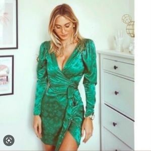 Zara Emerald Green Satin Wrap Mini Dress